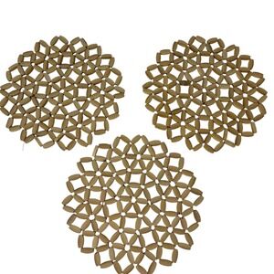 Vintage Wooden Trivet Set 3 Mid Century Boho Hot Pad Table Mats Floral Decor